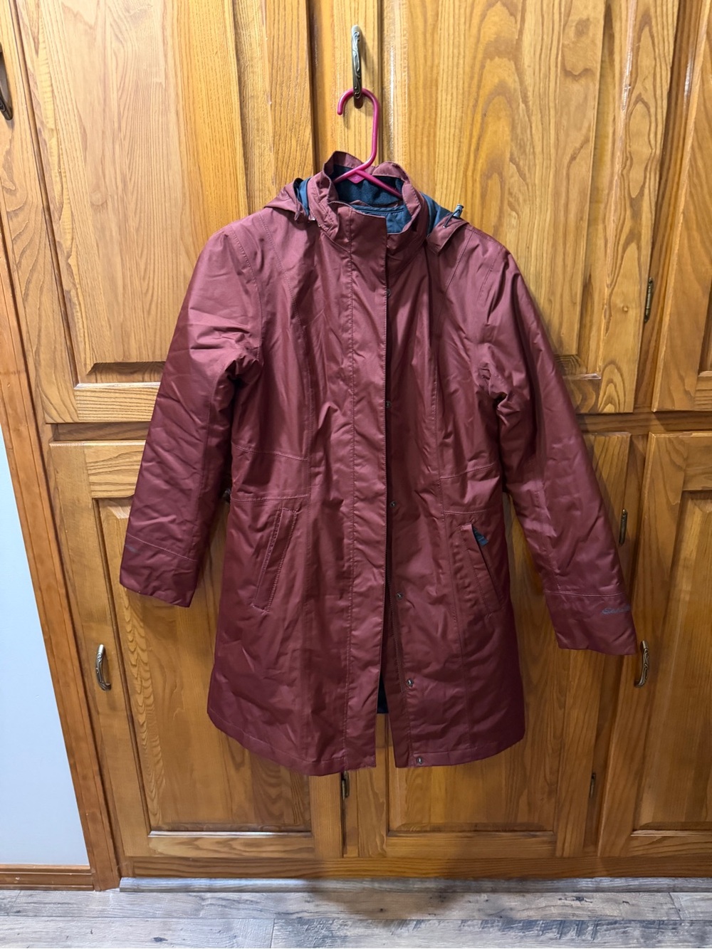 Eddie Bauer Women's Burgundy Hooded Trench Coat Size S
